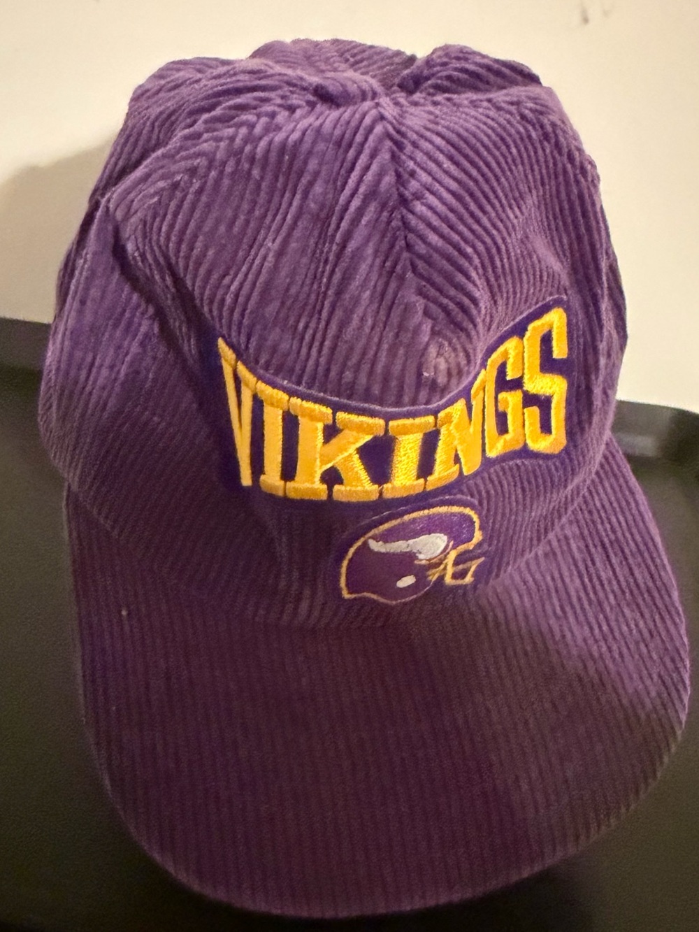 Vintage 90s Minnesota Vikings Corduroy Snapback Hat Annco Era Flaws Purple